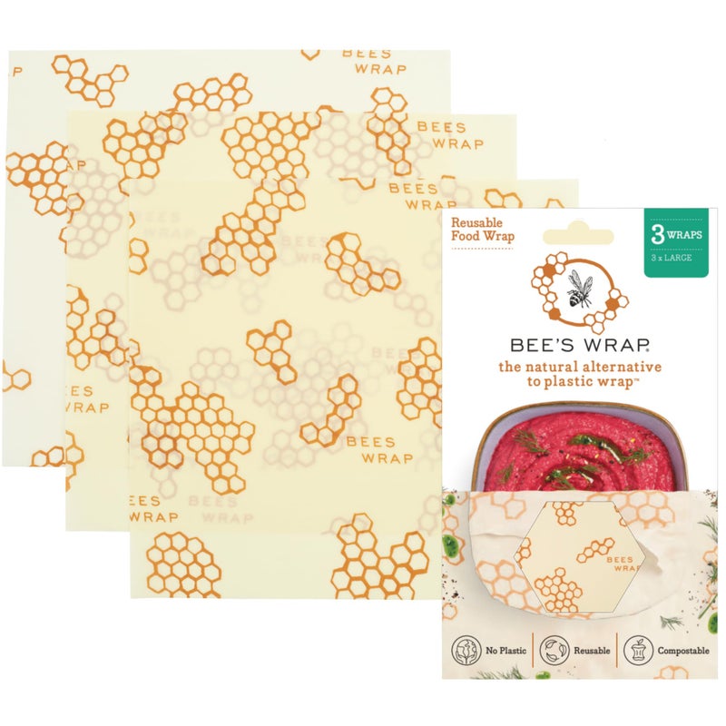 Bee's Wrap Beeswax Wraps for Food - Honeycomb Large 3 Pack Made in USA Reusable & Organic Food Wraps, Sandwich Wrap & Bowl Covers - Eco-Friendly Alternative to Aluminum Foil & Plastic Wrap - Image 1